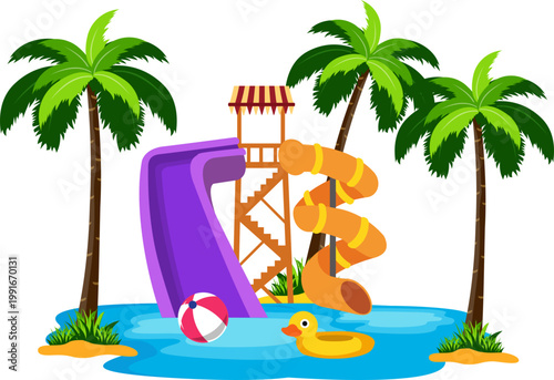 Colorful Water Park Pool Slides Aqua Attractions