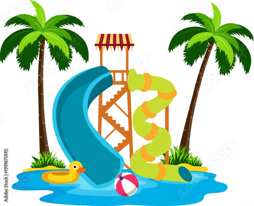 Colorful Water Park Pool Slides Aqua Attractions