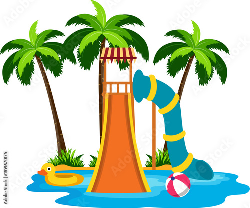 Colorful Water Park Pool Slides Aqua Attractions