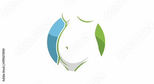 Abstract representation of a pregnant torso in blue and green hues