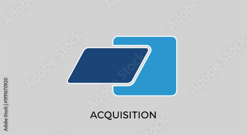 Abstract shapes in blue and dark blue with a white outline on grey