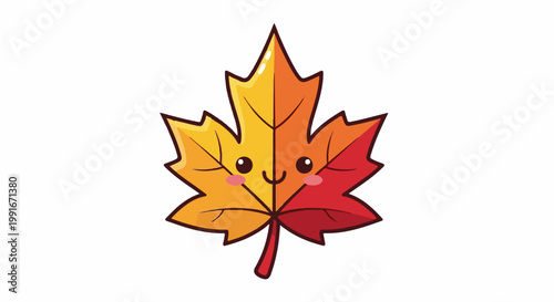 Adorable cartoon autumn leaf with happy face and rosy cheeks