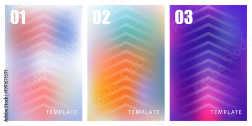 Set of three abstract vertical banners with bright gradient and arrows