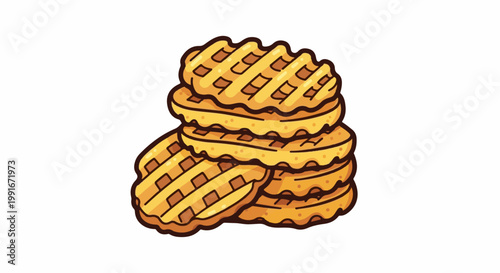 Cartoon style stack of golden brown waffles