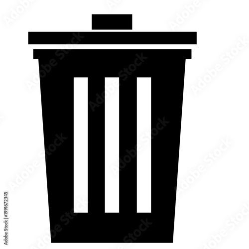 Black trash can silhouette, waste disposal bin icon, garbage container symbol, vector illustration design.