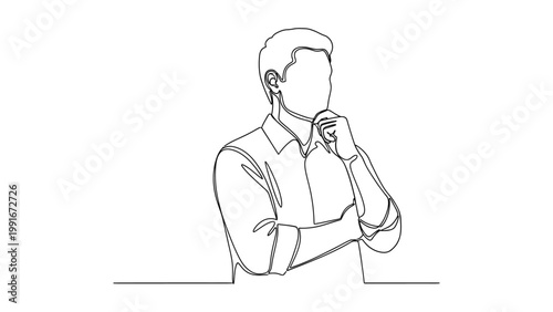 Minimalist Line Art of a Man Deep in Thought.