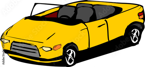 Bright yellow convertible car illustrated in a fun and simple cartoon style
