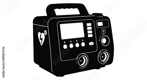 Portable defibrillator device for emergency medical treatment, healthcare professional use, cardiac care equipment, first aid response, lifesaving technology, medical emergency