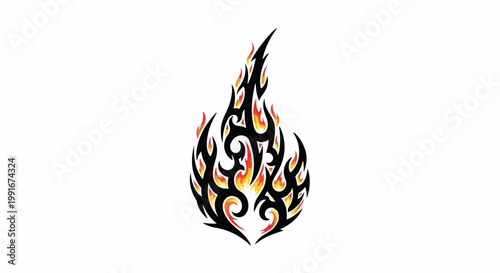 Black tribal flame with orange, red, and yellow accents