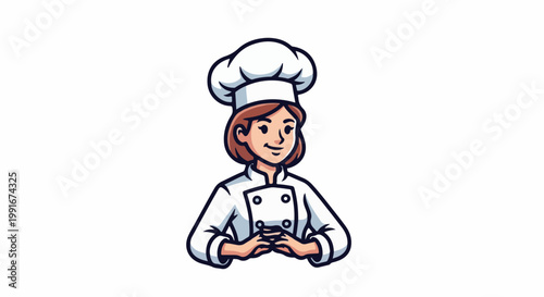 Cartoon chef with a toque and uniform, smiling warmly