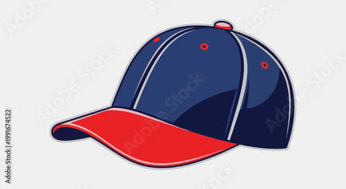 Blue and red baseball cap with white trim and red eyelets