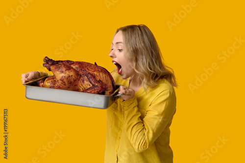 Hungry young woman eating t...