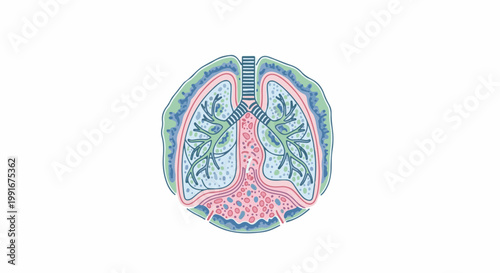 Artistic cross-section of human lungs showing intricate branching airways