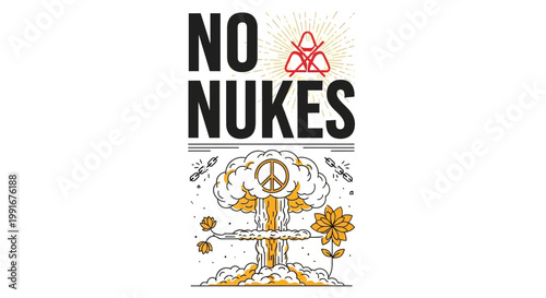 No Nukes Anti Nuclear War Protest Illustration.