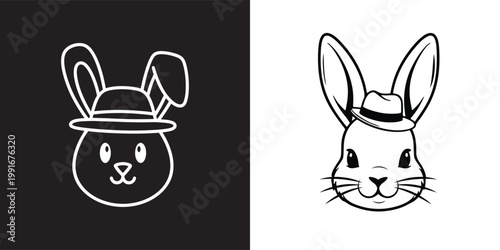 Cute Bunny Head with Hat – Adorable Rabbit Illustration