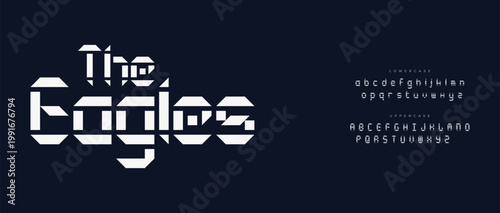 A stylized logo for The Eagles featuring geometric typography on a dark blue background