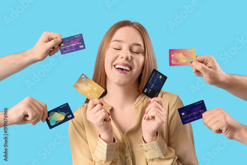 Young woman and hands with ...