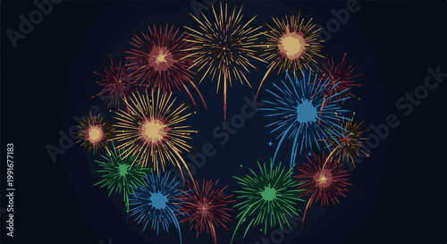 Bright colorful fireworks explode against a dark night sky
