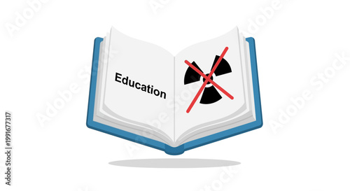 Open book with Education text and forbidden nuclear radiation symbol.