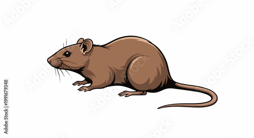 Brown rodent with a long tail and whiskers on a white background