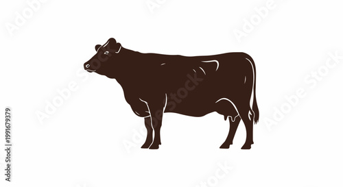 Brown silhouette of a cow standing against a white background