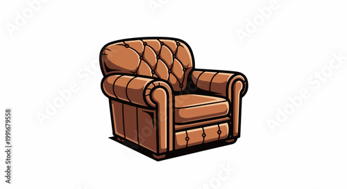 Brown tufted leather armchair with rolled arms