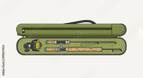 Green Fishing Rod and Reel Set in a Protective Case.