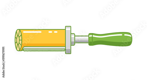 Green handled pastry dough roller tool.