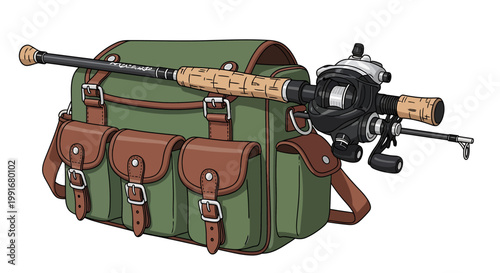 Green leather fishing tackle storage bag.