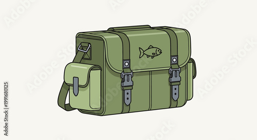 Green leather messenger bag with buckles.