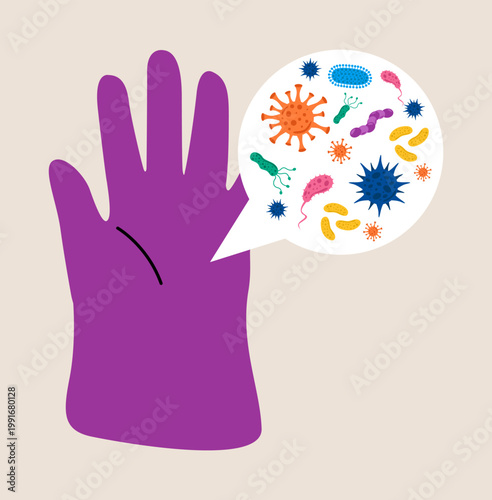 Bacterias propagation on hand. Colorful vector illustration