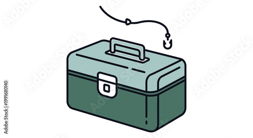 Green metal tackle box with handle.