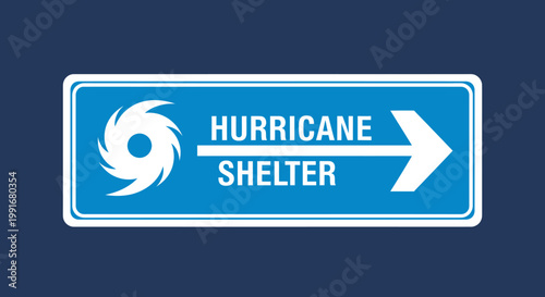Hurricane shelter directional road sign board.