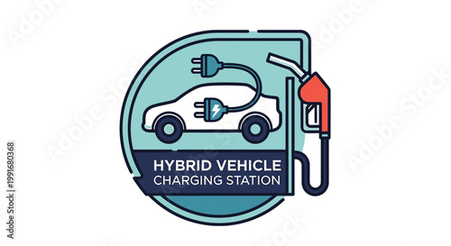 Hybrid Vehicle Charging Station Icon Symbol.
