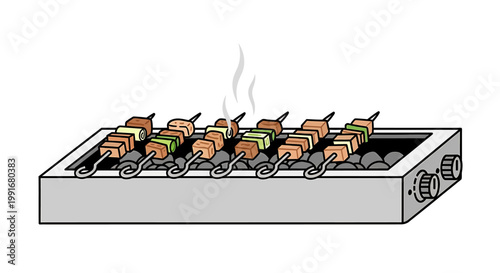 Grilled skewers on barbecue grill.