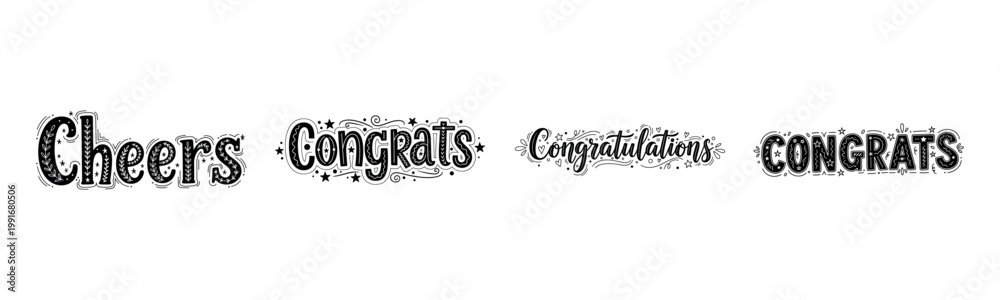 Obraz premium Cheers and congrats decorative text in black and white
