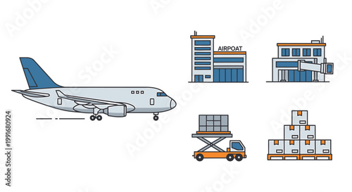 Illustration of a Commercial Airplane Ready for Takeoff in Flight.