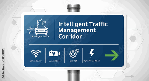 Intelligent Traffic Management Corridor Sign Illustrates Modern Technology.