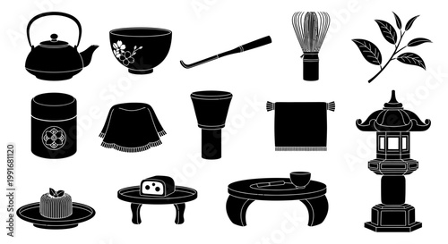 Japanese Tea Ceremony Elements - A Collection of Traditional Tools.