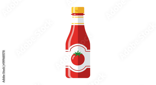 Ketchup bottle with yellow cap.