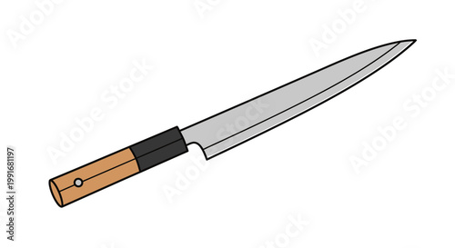 Kitchen knife with wooden handle.