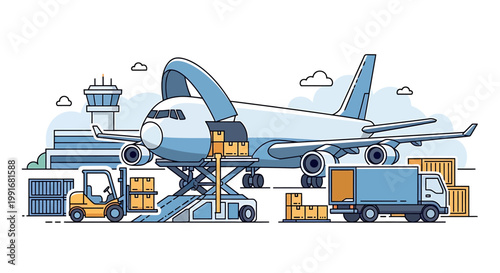 Large Airplane on Tarmac Loading Cargo.