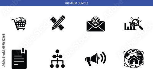 Various business and technology icons for web and app development premium bundle graphic elements.