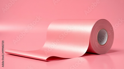 A roll of pink textured paper or vinyl material on a pink background
