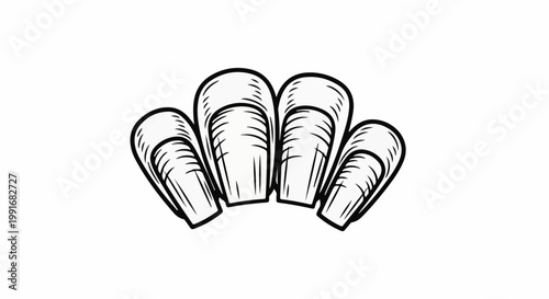 Black and white drawing of five mussels on a white background