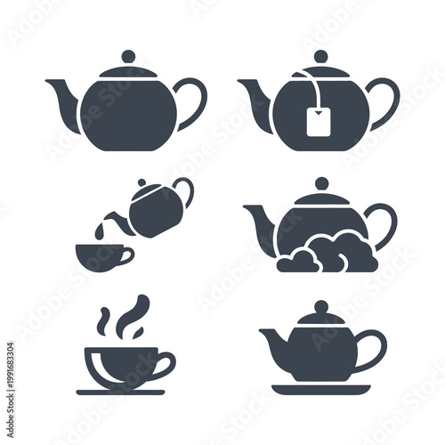 Traditional Teapot and Ceramic Teacup Beverage Serving Icons