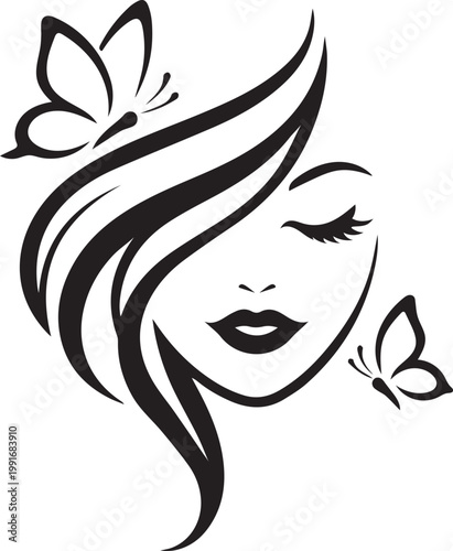 beauty woman face logo design for salon, makeover, hair stylist,hair cut, beauty product company. black design face