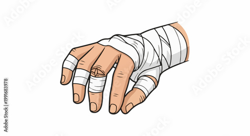 Bandaged hand with taped fingers, ready for impact