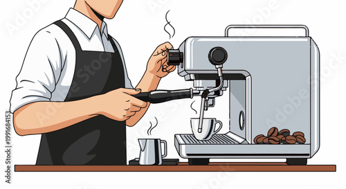 Barista making coffee with espresso machine
