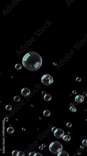 bubbles fly seamless loop animation. Rise of bubbles on black background. Full HD. 4K